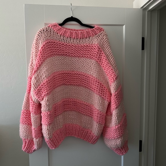 Missguided Sweaters Missguided Pink Striped Hand Knit